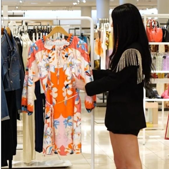 Drea Floral Print Long Sleeve Mini Dress By Ciebon NWT SZ. Small No Belt - Picture 5 of 8